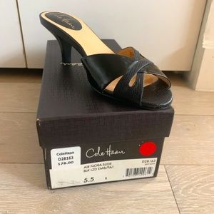 Cole Haan Air Nora Size US 5.5B Black Leather Kitten Heel Slide Sandal Shoe